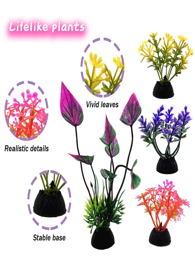 SLOCME 25 PCS Aquarium Plants & Rock Cave Decorations Set - Colorful Fish Tank Plastic Plants Ornaments with Resin Rock Hideout, Realistic Aquarium Decor Accessories for Freshwater & Saltwater Tanks - Image 4